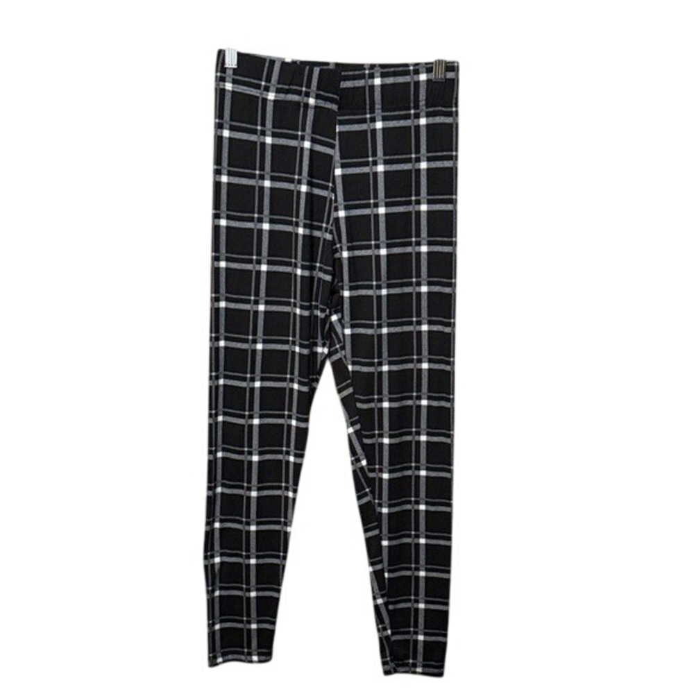 Just Be Black‎ and White Plaid Print High Waisted Stretch Leggings - Size L